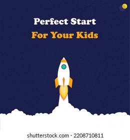 Vector illustration titled 'Perfect Start to Education' with a blue color scheme, symbolizing the beginning of a student's learning journey. 