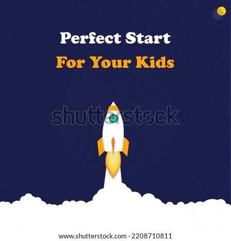 Vector illustration titled 'Perfect Start to Education' with a blue color scheme, symbolizing the beginning of a student's learning journey. 