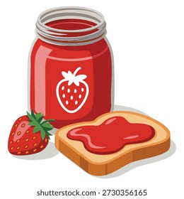 Ilustración vectorial de pan tostado con mermelada de fresa aislada sobre fondo blanco ideal para el desayuno naturaleza muerta ilustración o elemento de diseño de cocina
