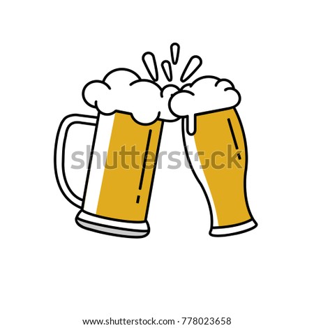   Vector illustration of toasting beer mug and beer glass isolated on white.Vector