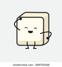 Vector Illustration of Tofu Character with cute face and simple body line drawing on isolated background