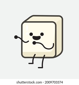 Vector Illustration of Tofu Character with cute face and simple body line drawing on isolated background