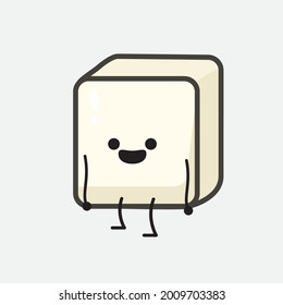 Vector Illustration of Tofu Character with cute face and simple body line drawing on isolated background
