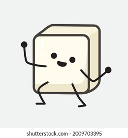 Vector Illustration of Tofu Character with cute face and simple body line drawing on isolated background
