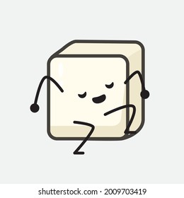 Vector Illustration of Tofu Character with cute face and simple body line drawing on isolated background