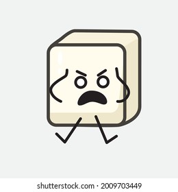 Vector Illustration of Tofu Character with cute face and simple body line drawing on isolated background