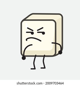 Vector Illustration of Tofu Character with cute face and simple body line drawing on isolated background