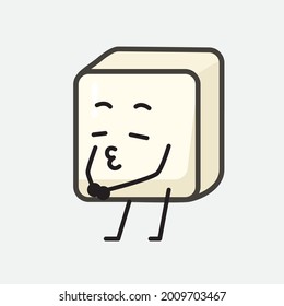 Vector Illustration of Tofu Character with cute face and simple body line drawing on isolated background
