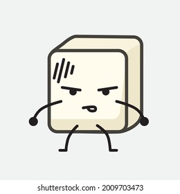 Vector Illustration of Tofu Character with cute face and simple body line drawing on isolated background