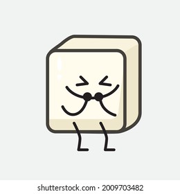 Vector Illustration of Tofu Character with cute face and simple body line drawing on isolated background