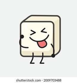 Ilustración vectorial del personaje de Tofu con cara linda y un simple dibujo de la línea corporal en un fondo aislado