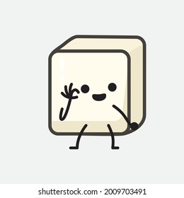Vector Illustration of Tofu Character with cute face and simple body line drawing on isolated background