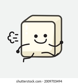 Vector Illustration of Tofu Character with cute face and simple body line drawing on isolated background