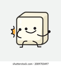 Vector Illustration of Tofu Character with cute face and simple body line drawing on isolated background