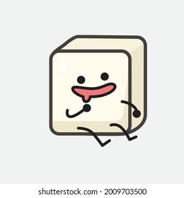 Vector Illustration of Tofu Character with cute face and simple body line drawing on isolated background