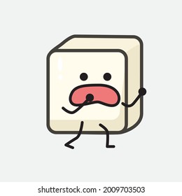 Vector Illustration of Tofu Character with cute face and simple body line drawing on isolated background