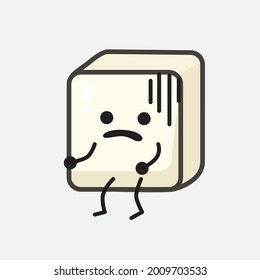 Vector Illustration of Tofu Character with cute face and simple body line drawing on isolated background