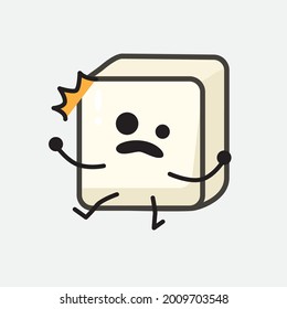Ilustración vectorial del personaje de Tofu con cara linda y un simple dibujo de la línea corporal en un fondo aislado