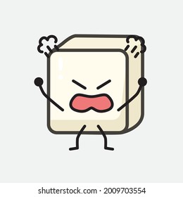 Vector Illustration of Tofu Character with cute face and simple body line drawing on isolated background