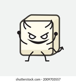 Ilustración vectorial del personaje de Tofu con cara linda y un simple dibujo de la línea corporal en un fondo aislado