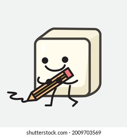 Ilustración vectorial del personaje de Tofu con cara linda y un simple dibujo de la línea corporal en un fondo aislado