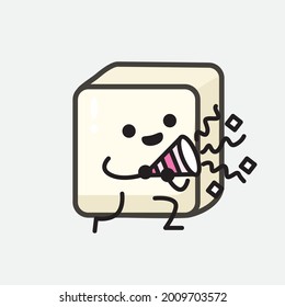 Vector Illustration of Tofu Character with cute face and simple body line drawing on isolated background