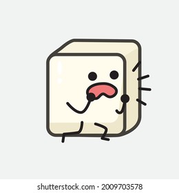 Vector Illustration of Tofu Character with cute face and simple body line drawing on isolated background