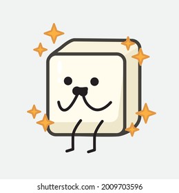 Ilustración vectorial del personaje de Tofu con cara linda y un simple dibujo de la línea corporal en un fondo aislado
