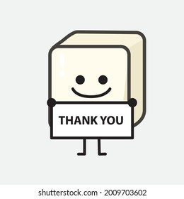 Vector Illustration of Tofu Character with cute face and simple body line drawing on isolated background