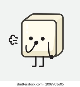 Vector Illustration of Tofu Character with cute face and simple body line drawing on isolated background