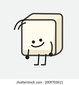 Ilustración vectorial del personaje de Tofu con cara linda y un simple dibujo de la línea corporal en un fondo aislado
