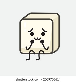 Vector Illustration of Tofu Character with cute face and simple body line drawing on isolated background