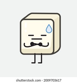 Ilustración vectorial del personaje de Tofu con cara linda y un simple dibujo de la línea corporal en un fondo aislado