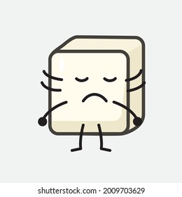 Vector Illustration of Tofu Character with cute face and simple body line drawing on isolated background