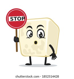ilustración vectorial de la mascota tofu o símbolo de retención de caracteres dice stop