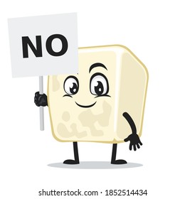 vector illustration of tofu mascot or character holding sign says no