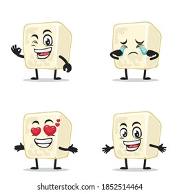 vector illustration of tofu mascot or character collection set with expression theme