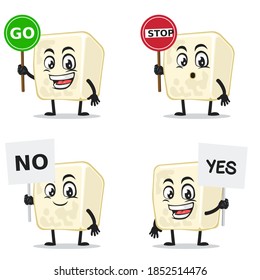 vector illustration of tofu mascot or character collection set with sign theme