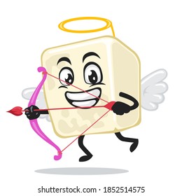 vector illustration of tofu mascot or character wearing cupid costume and holding a bow