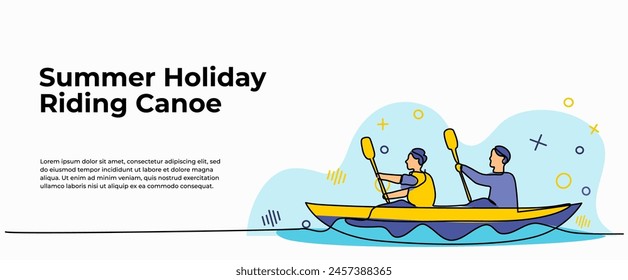 Vector illustration of  together playing canoeing. Modern flat in continuous line style.