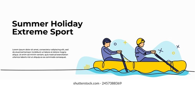 Vector illustration of  together playing canoeing. Modern flat in continuous line style.