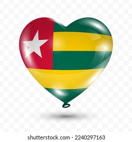 Vector illustration of a Togo country love balloon on transparent background (PNG). Flying love balloons for Independence Day celebration.