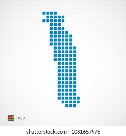 Vector illustration of Togo map dotted basic shape icons and flag