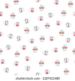 Vector illustration, toilet paper seamless pattern. Happy smiles, cartoon style, white background. Applicable for wrapping paper designs, textile, concepts for kids etc.