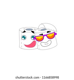 Vector illustration, toilet paper smiles, simple cartoon style. Can be used for stickers, funny leaflets, advertising banners.