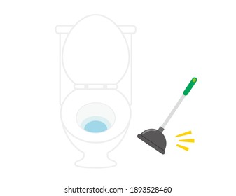 Vector illustration of toilet plunger and flush toilet.