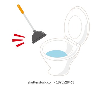 Vector illustration of toilet plunger and flush toilet.