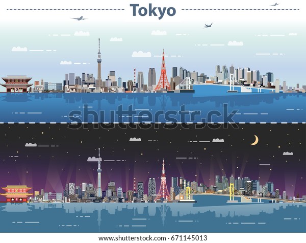 昼と夜の東京都の空のベクターイラスト のベクター画像素材 ロイヤリティフリー