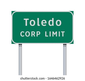 Vector illustration of Toledo Corp Limit green road sign