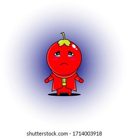 Vector illustration of a tomato character with a sad expression.